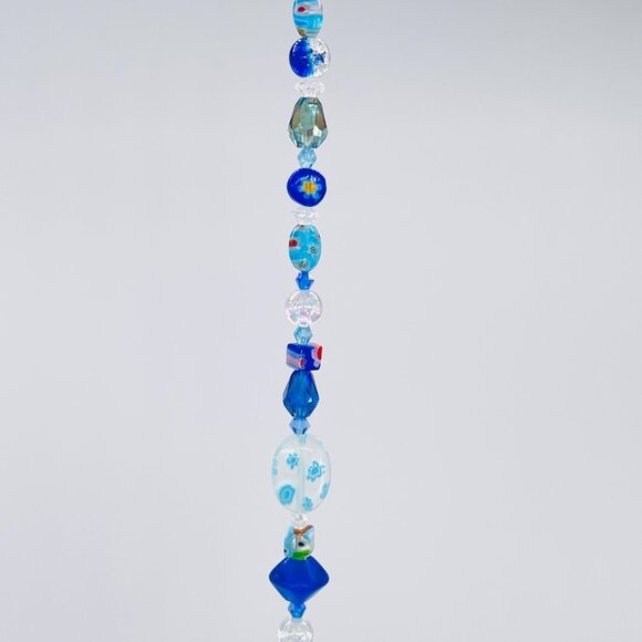 Beaded Suncatcher - Blue - Clear Crystal Prism - Indoor Outdoor Hanging Decor - Picture 14 of 14